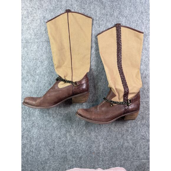 Guess Women's 9.5 Tan/Brown Canvas Leather Boots - Picture 1 of 9